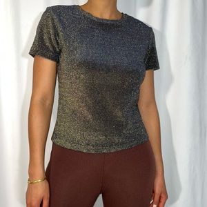 Vintage Hugo Buscati Collection Brown & Gold Shimmery Top (size 10)